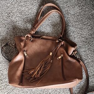 Chic Tan Leather Shoulder Bag with Tassel